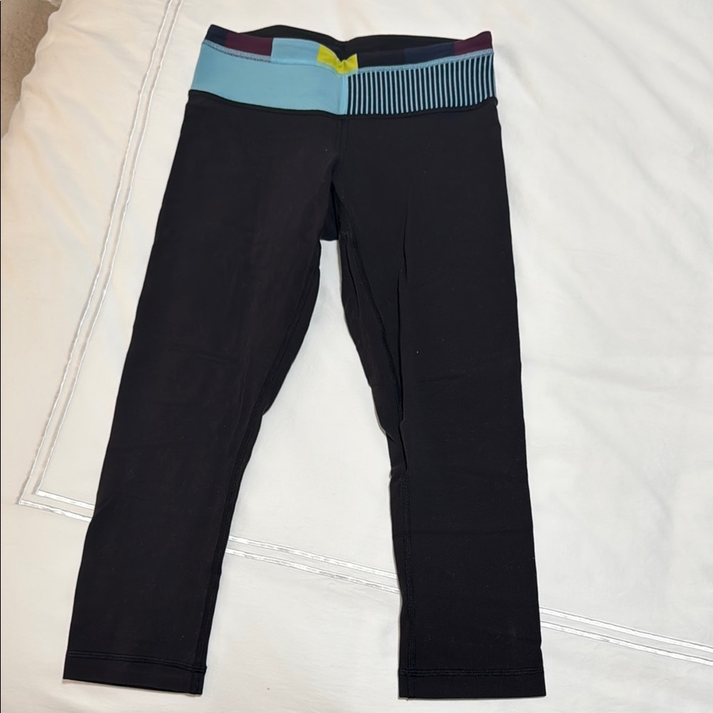 Lululemon Black Leggings with Colorful Waistband